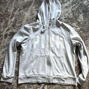 Pink hooded zip-up sweater